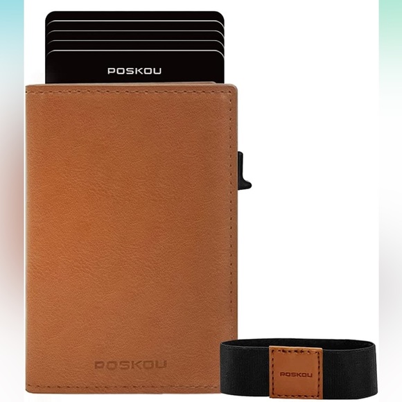 💗 Leather Credit Card Holder RFID Blocking Slim Pop Up Bifold Card Wallet - Picture 1 of 6